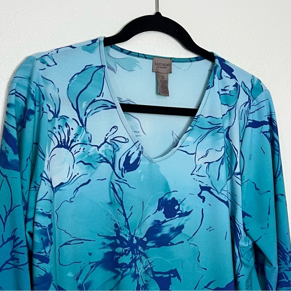 Easywear By Chico’s Blue Floral Ombré Asymmetrical Hem‎ Tunic Women’s Large 2 - Picture 3 of 8